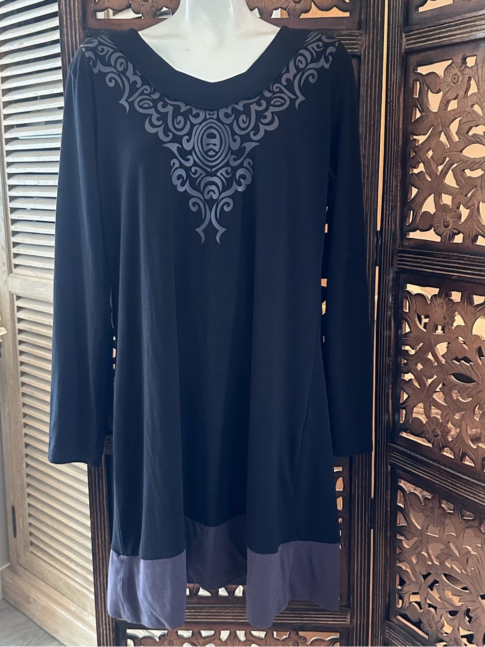 Coline Black & Gray Long Sleeve Pull On Tunic Top / Dress.